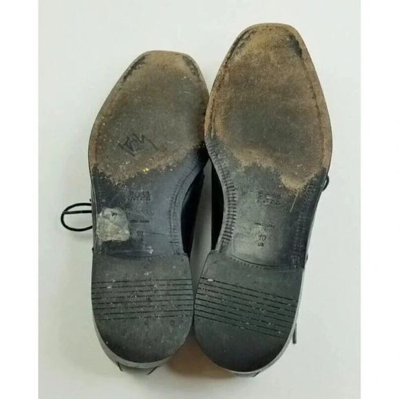 Hugo Boss Size 10 Men's Lace Up Embossed Logo Black Leather Shoes - Picture 12 of 12